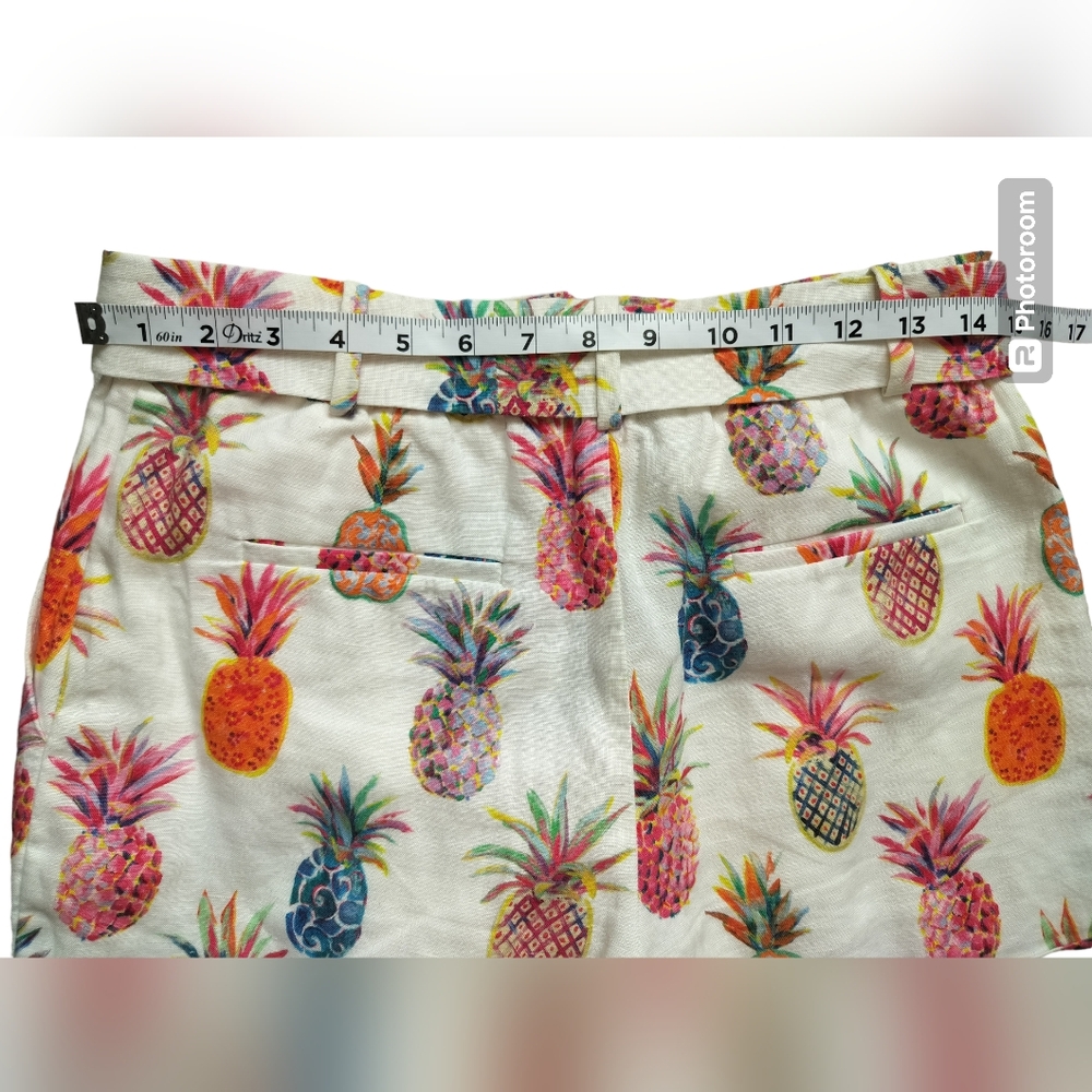 J. Crew women's Pineapple Print Paper Bag Belted Linen Casual Short Size 2 - Picture 8 of 15